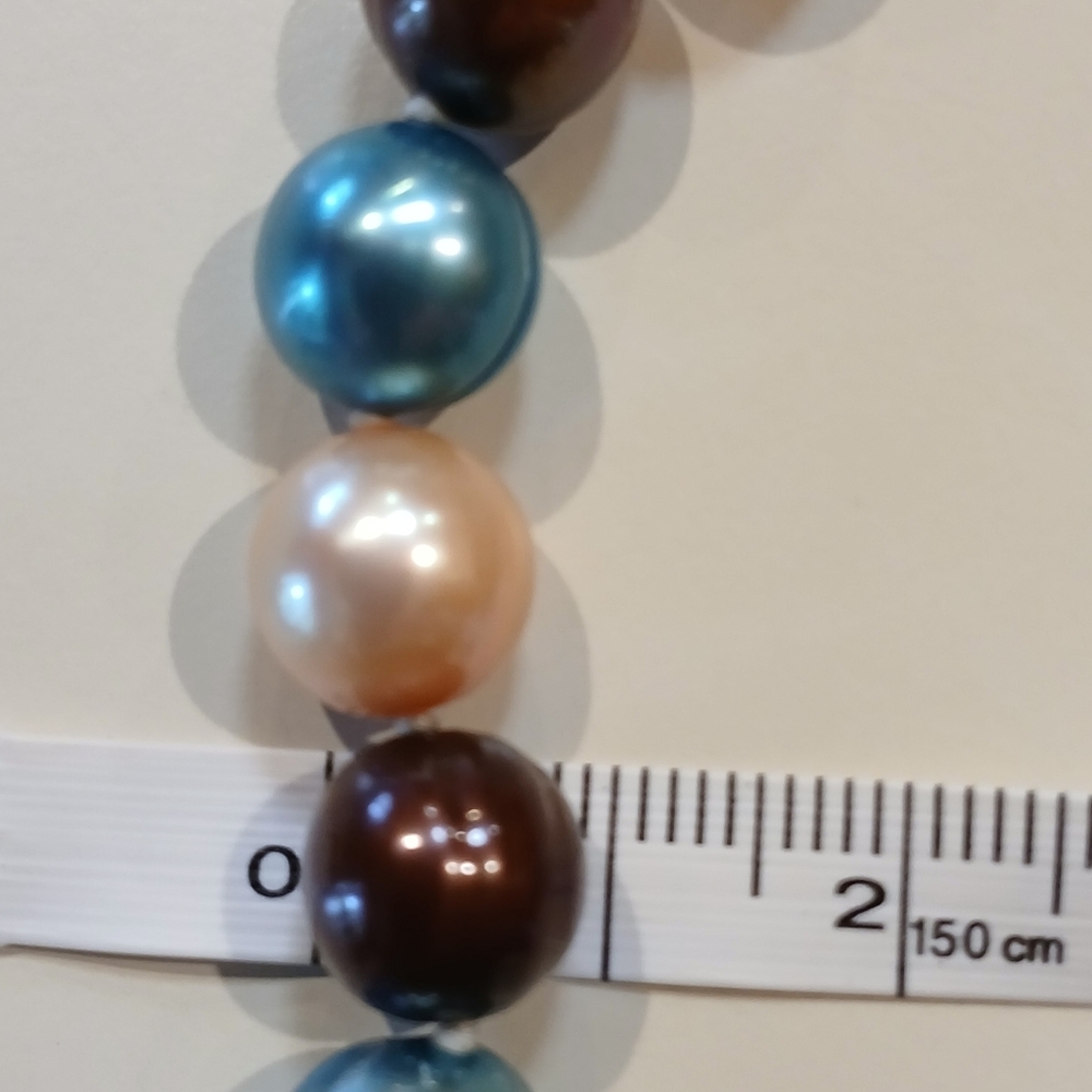🌏🌟18" Honora Genuine Pearl Necklace 8-10mm. Teal, Taupe & Brown🌟🌏 - Picture 13 of 16